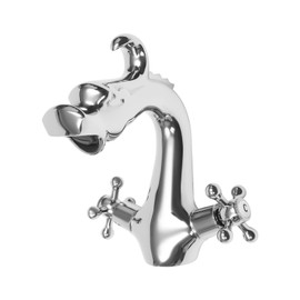 BANLICALI Antique Faucet, Silver Brass Dragon-Shaped Faucet, 2-Handle One Hole Bathroom Sink Mixer Tap Faucet with 2 Hoses Ceramic Valve Core Deck Mount for Lavatory Kitchen Bathroom