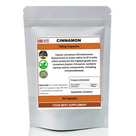 Cinnamon Capsules 750mg 100% Pure (True Ceylon) High Strength (30)