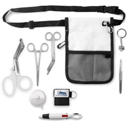 ASA Techmed Nurse Fanny Pack with Trauma Shears & Accessories – Medical Utility Belt with Nursing Supplies Including Tweezers, Bandage Scissors, CPR Face Shield, Measuring Tape - White