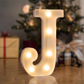 QEOCP Light Up Letter J, LED Marquee Sign 26 Letters and 10 Numbers, Battery Powered Alphabet Sign Light for Night Lights, Weddings, Birthdays, Parties, Holiday Lights or Home Decoration (Warm White)
