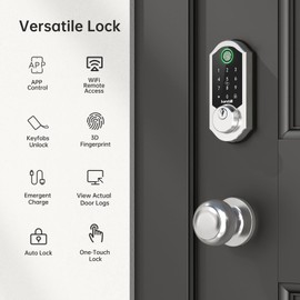 WiFi Smart Lock Knob Set, Hornbill Keypad Deadbolt Lock with Digtal Code Fingerprint Fobs Remote Control, Compatible with Alexa for Home, Apartments, Airbnb