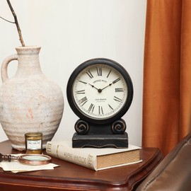 NIKKY HOME Mantel Clock, Retro Desk Clock Silent-Non-Ticking Battery Operated Wooden Mantel Clock for Living Room, Bedroom, Shelf Decoration, Fireplace, Farmhouse Decor