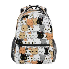 Kcldeci Cute Cat Kitten Head Cartoon Doodle Backpack for Kids Girls Boys Laptop Backpack Elementary School Bag Bookbags Shoulder Bag