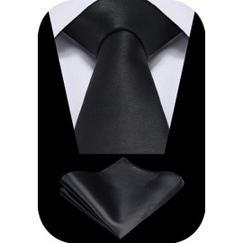 TIE G 5pcs Tie Set in Gift Box : Solid Color Necktie, Satin Bow Tie, Pocket Square, Lapel, Cuff Links (Black)