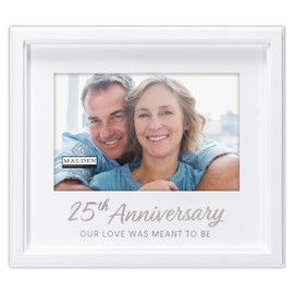 Malden International Designs 4 x 6 inch Matted 25th Anniversary Our Love was meant to be Sentiment Picture Frame Matte Quality MDF Wood White Silver Foil