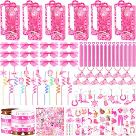 145Pcs Cowgirl Party Favors-12 Guests Set Include Disco Cowgirl Hot Pink Goodie Box Stuffers Glasses Straw Silicone Bracelet Keychain Tattoos Stickers for Rodeo & Birthday Party Gift