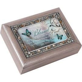 Cottage Garden Blessed to Have You as Friend Brushed Pewter Jeweled Music Box Plays Wonderful World