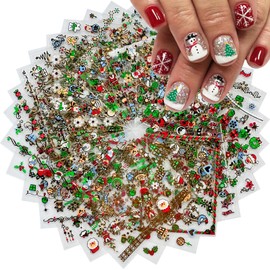 30 Sheets Christmas Nail Art Stickers Christmas Nail Decals 3D Self Adhesive Santa Claus Elk Snowman Christmas Tree Nail Art Supplies Winter Nail Stickers for Women DIY Acrylic Nail Decorations