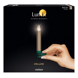 Krinner 74245 LUMIX DELUXE Basis-Set Champ IR, 10 champagnerfarbene, kabellose LED-Christbaumkerzen mit Infrarot-Fernbedienung & Batterien, in warm-weißen Licht
