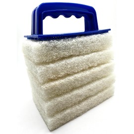 Handled Bath Scrubber 6 Piece Heavy Duty Cleaning Scrub Sponge Brush Bathroom Scouring Pads White Non-Scratch Remove Soap Scum Cleaning Shower Tile Bathtub Sink Pools Hot Tubs Waterline Steps Corners