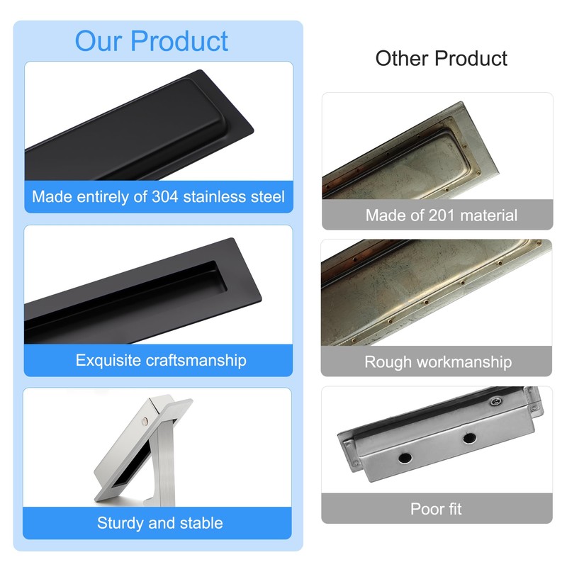 Dontay Sliding Pocket Door Handles, 304 Stainless Steel Non Locking