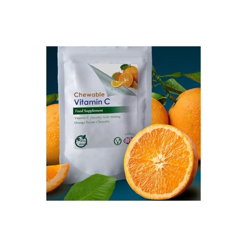 Vitamin C (Orange Flavour, Chewable Tablets) 1000mg, Ascorbic Acid (Vegan)