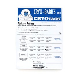 Cryo-Babies Labels, Laser Sheet, 1.5-2.0ml Tubes, 1.28 x 0.5 Inches, Yellow, 1,700 per Package