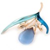 Light Blue/Teal Enamel Cat's Eye Stone Flower Brooch In Gold