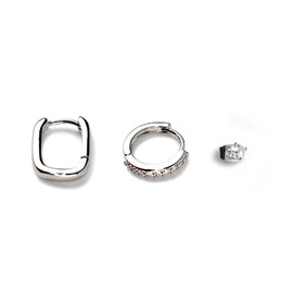 Set of 3 Single Earrings Metal Silver 925 Silver Stud Earrings for Women 18-25 Years Ideal for Private Balls Parties Birthday Parties as a Gift in Elegant Box Earrings Hoop Earrings, Cubic Zirconia
