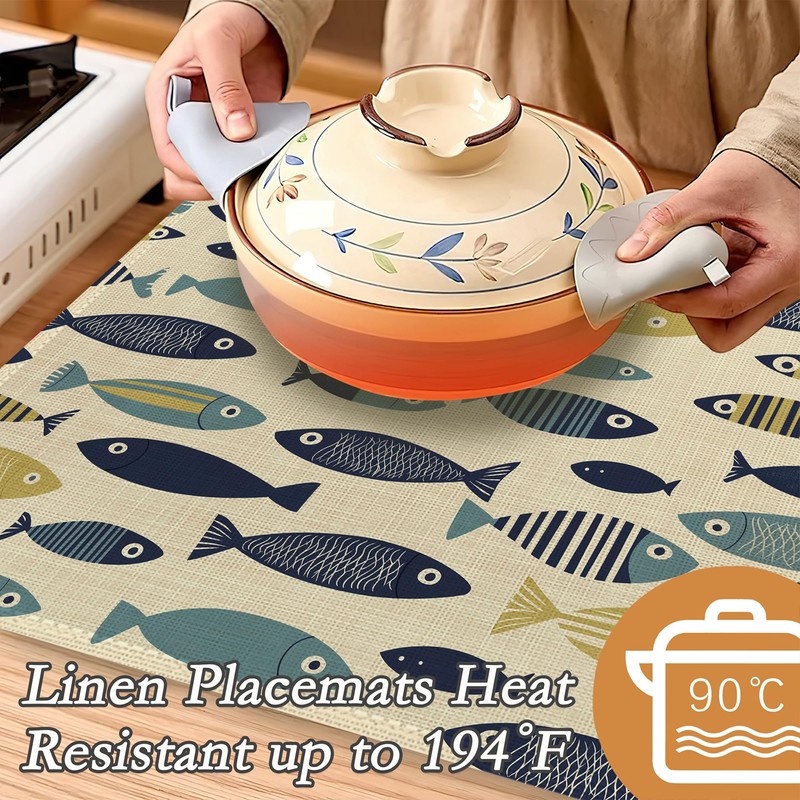 Cute Fish Placemats Set of 6,Boho Heat Resistant Non Slip
