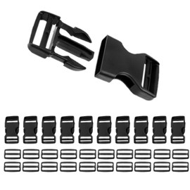 Yuecy 10 Set 1 inch Plastic Buckles with 20 Tri-Glide Slide Clips,Quick Side Release Buckle Clips for 1 Inch Nylon Webbing and Canvas Straps(Black)