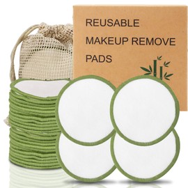 24 Pads Desmaquillantes Reutilizables, Algodones Desmaquillantes con Bolsa Lavable y Caja Redonda para Guardarlas, Almohadillas Desmaquillantes Biodegradable | Ecológico, Suave y Delicado, Verde