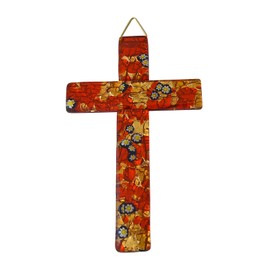 Murano Glass Cross Approx. 14.5 x 9 cm Orange/Gold