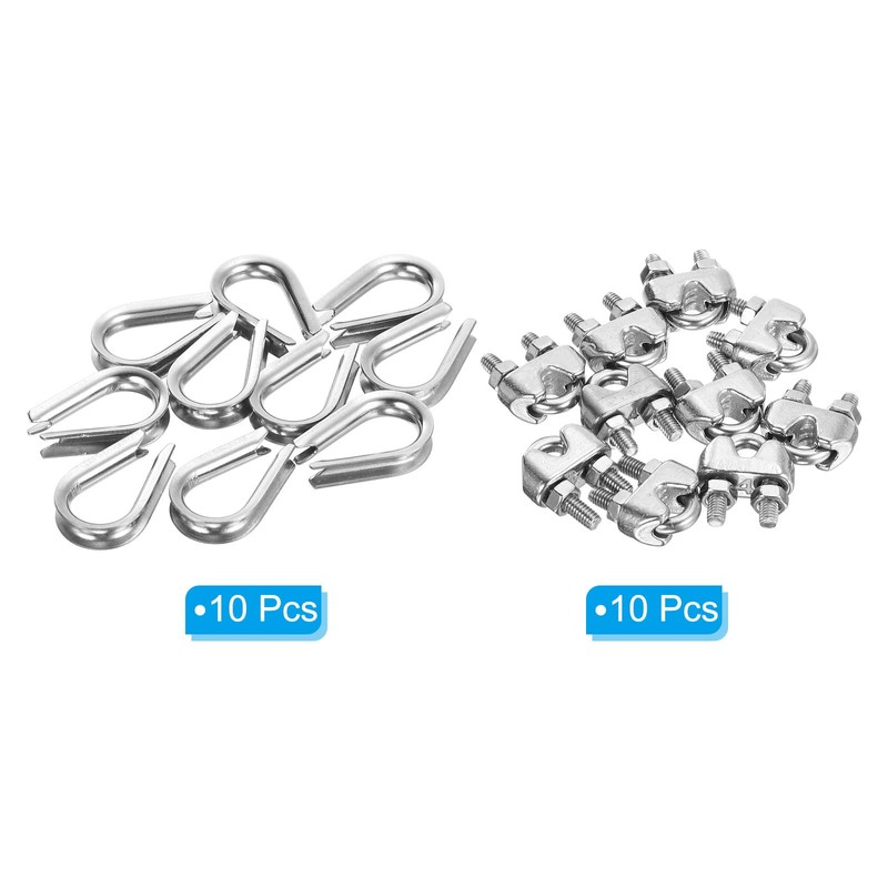 PATIKIL 20pcs 4mm Wire Rope Clamp Stainless Steel Thimble Wire