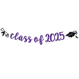 Class of 2025 Banner, Congrats Grad/So Proud of You/Congatulations, 2025 Graduation Party Decorations Supplies for High School/College Graduate, Purple Glitter