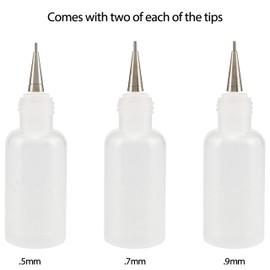 Flo Line Precision Tip Applicator Bottle - Fine Tip Squeeze Bottles for Fluid Media, Inks, Acrylics, Watercolor, Quilling, Paint Bottles with Tip Pack of 6-0.5oz Bottles w/ 0.5, 0.7, 0.9 Metal Tips