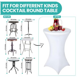Trimming Shop Spandex Cocktail Tablecloth Fitted Stretch High Top Round Table Cover for Bar Wedding Cocktail Wedding Birthday Party Banquet Table, 30'' x 43'', White, 1 Pack