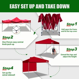 Eurmax USA NOMATTER ONE-Person Open&Close 10x10ft Pop Up Canopy Tent,Portable Shelter Pop Up Canopy for Outdoor Events with 1 Sidewall,Instant Canopies,Temporary Sunshade,Bonus 4 Sand Bags(Red)