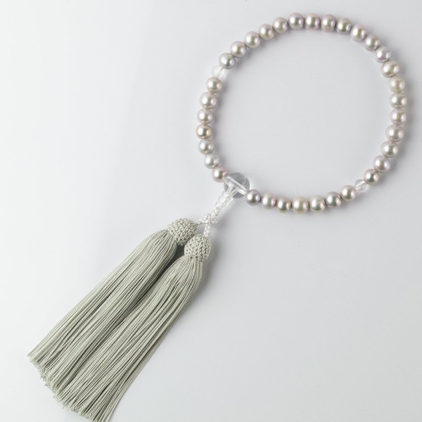 Sato Funeral, Gray Freshwater Pearl (Crystalline Tailoring), Women's, Can be Used in All Sects, Made in Kyoto, Comes with Portable Pouch, Sleep Case Included, Prayer Beads Repair Guarantee