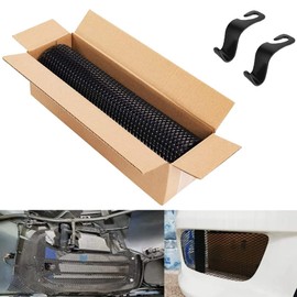 Aluminium Mesh Grill, 100 x 33 cm, Painted Hole Racing Grille for Bumper, Waterproof Multifunctional Grill Grid Roll, 3 x 6 mm Diamond-Shaped Grille + 2 Car Seat Hooks (Black)