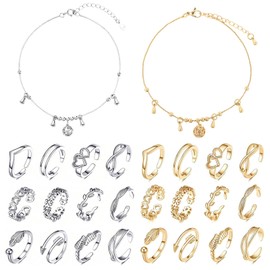 EDLMKM 24 pcs Adjustable Toe Rings Set, Anklets and Toe Ring, Open Stackable Simple Thumb Knuckle Joint Rings, Beach Foot Jewelry, Gifts for Mom Ladies Girls