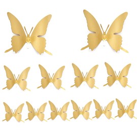 Tiardey 18 Pieces 3D Metal Butterfly Wall Stickers Shiny Butterfly Wall Stickers for Bedroom Room Home Offices Classroom Wedding Decoration - Gold