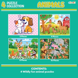 Abeec 4 Puzzle Collection - Toddler Puzzles - Puzzles For 2 Year Olds - 4 In A Box Puzzle Collection - Early Learning Toys - First Jigsaw, Cat & Dog, Horses, Forest Animals And Jungle Animal Scene