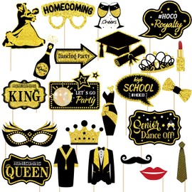 Generic 23pcs Homecoming Dance Photo Booth Props, Blcak gold Homecoming Dance Photo Booth Props, Homecoming Photo Booth Props for High School or College