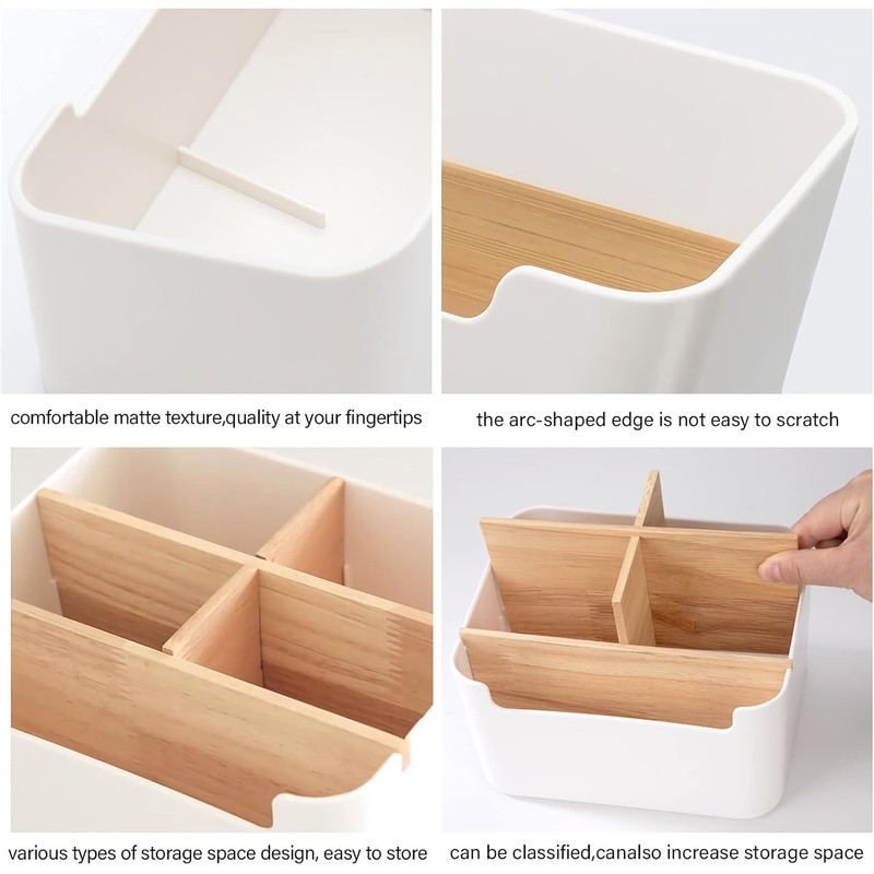Tunejoy Multifunktionaler Schreibtisch-Organizer, Stiftehalter mit abnehmbaren Fächern, Aufbewahrungsbox aus Holz,