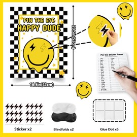 TYHJOY ONE Happy Dude Party Games Birthday Decorations, Pin the Eye on the Dude Game Smiley Face One Cool Dude Birthday Party Games Favors Supplies