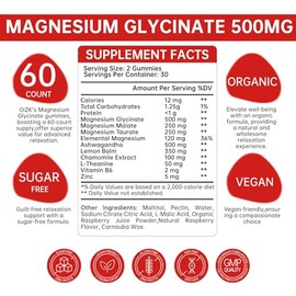 Gomitas de glicinato de magnesio de 500 mg - Gomitas de magnesio sin azúcar para dormir, estrés, apoyo muscular y nervioso - para adultos y niños mayo