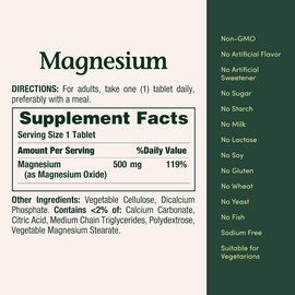 Nature's Bounty Magnesium, Bone and Muscle Health, Whole Body Support, Tablets, 500 Mg 200 Count