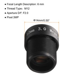 Sourcing Map 12mm F2.0 WA M12 Black Plastic Prime Fixed Focus CCTV Camera Lens with M12 Mount for IP Camera