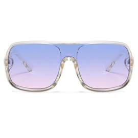 Long Keeper 70s Square Sunglasses for Women Men Retro Oversized Sunglasses Vintage Trendy Large One Pieces Lens Glasses UV400 Protection (Transparent Blue Pink)