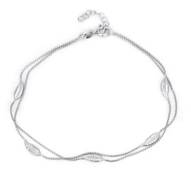 Vanbelle Sterling Silver Jewelry - Rhodium Plated with 925 Stamp - Designer Leaf Anklet - Elegant handcrafted Double layered Chain Anklet for Women - 9" long + 1" extender