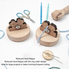 Thread Snip Cutters, Tabletop Blade Saver Thread Cutter Wooden Rotary Thread Cutting Tool with Anti Slip Base for Sewing Seam