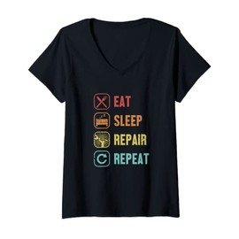 Womens Eat Sleep Repair Repeat Mechatronics Master Car Mechanic V-Neck T-Shirt