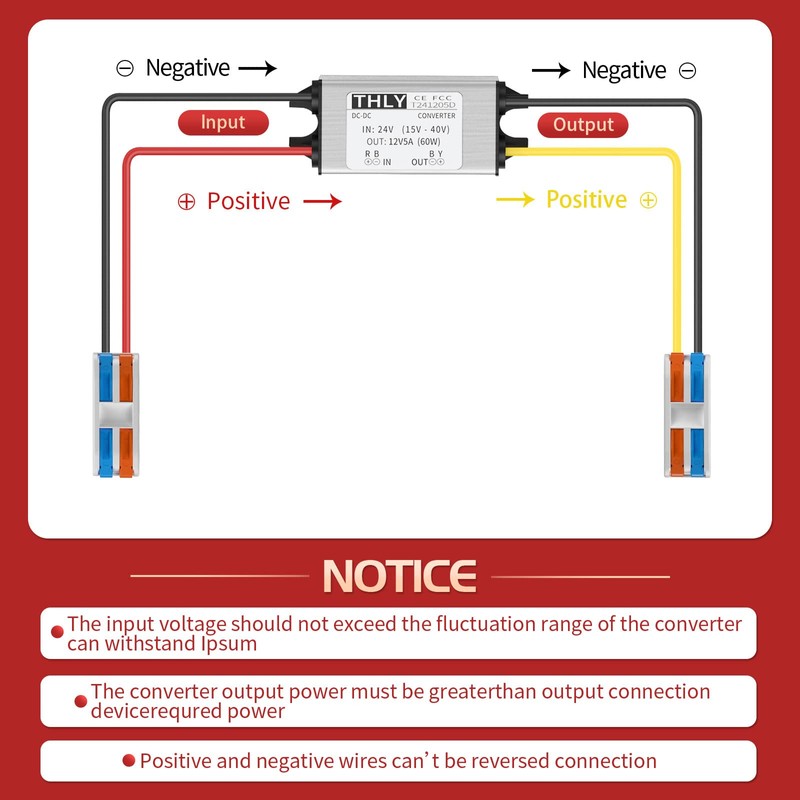 24V to 12V Converter with Wire Terminal Block, More Safe