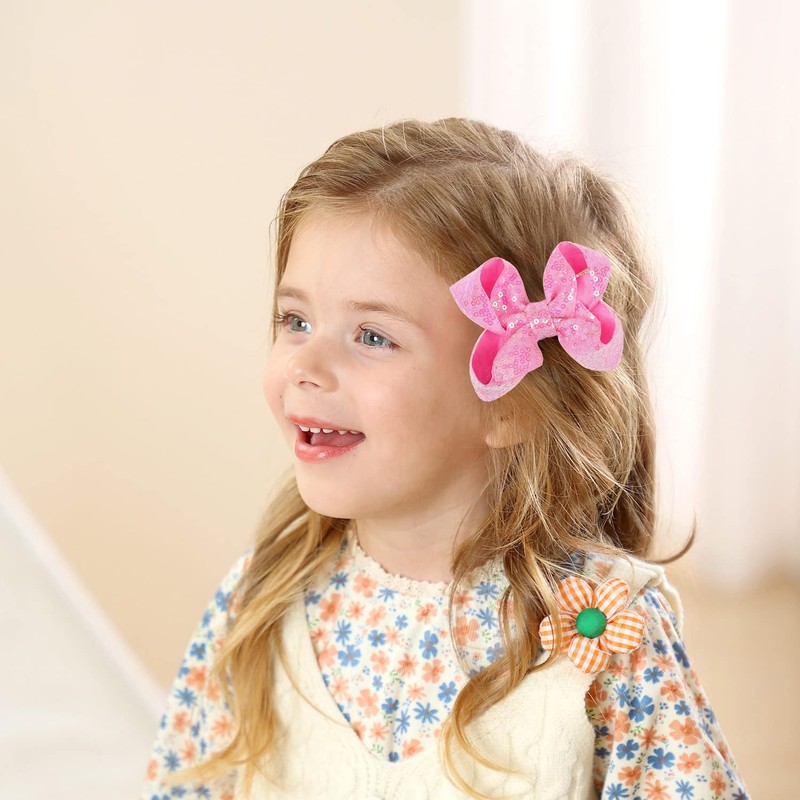 Cute 3.8" Pink Sparkly Glitter Sequin Hair Bows - Pack