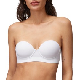 Halobliss Strapless Bras for Women Small Breasted Balconette Demi Underwire Lightly Lined Seamless Bra 32AA-38A White 36B