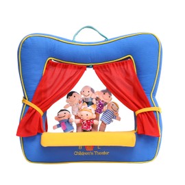 Finger Puppet Theater Stage by Better Line - Set Includes 6 Finger Family Puppets - Portable Plush Finger Puppet Theater is The Best Preschool Kids (Blue)