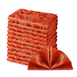 HommxJF 12 Pieces Wave Scroll Damask Jacquard Satin Napkins Orange Cloth Napkins 17 x 17 inch,Water Resistant Spillproof Dinner Napkins for Restaurant Weddings Party Dinner Decoration
