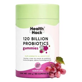 Probióticos en Gomitas, 120 Billones UFC con 14 Cepas, Inulina de Agave, FOS y Enzimas Digestivas, Sabor Uva, Suplemento Vegano Sin Azúcar Sin Gluten,