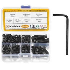 Screw and nut Set,Bolts and Nuts Set kit,nut and Bolt Assortment kit M3/M4/M5/M6 Slotted Pan Head Hex Bolts and Nuts Sets (155pcs, M5)